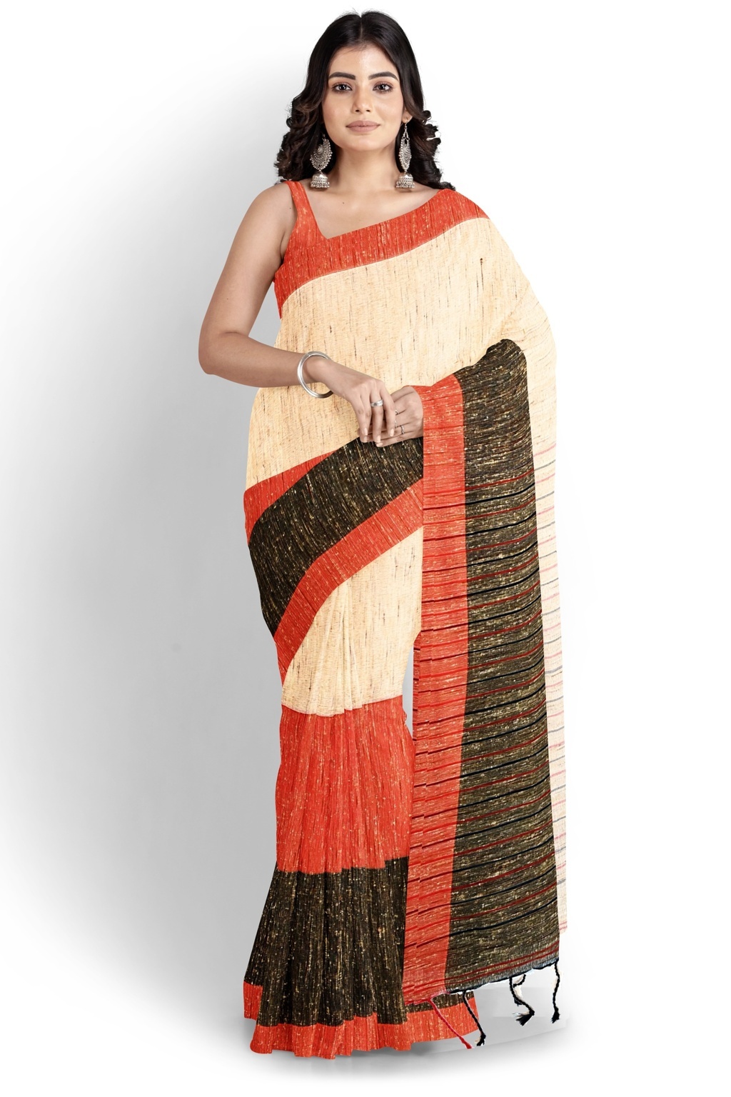 Red White Pure Cotton Kusu Hand Loom Saree (1282)